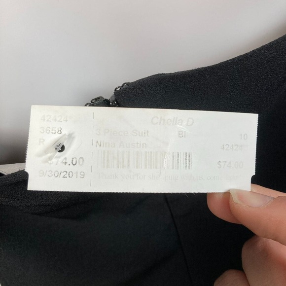 Nina Austin Dress Womens Sz 10 Black Cocktail Sheath‎ Rhinestone Elegant - Picture 10 of 14